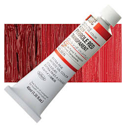 Holbein Artists' Oil Color - Pyrrole Red Transparent, 40 ml tube and swatch