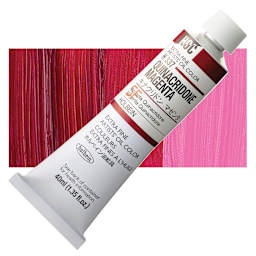 Holbein Artists' Oil Color - Quinacridone Magenta, 40 ml tube and swatch