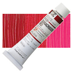 Holbein Artists' Oil Color - Quinacridone Red, 20 ml tube and swatch