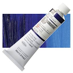 Holbein Artists' Oil Color - Ultramarine Deep, 40 ml tube and swatch