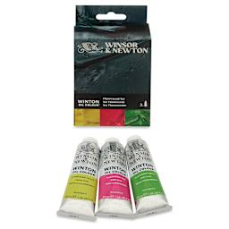 Winsor & Newton Winton Oil Colors - Set of 3, Fluorescent, 37 ml tubes, contents and packaging