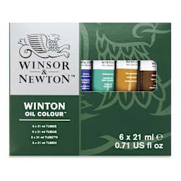 Winsor & Newton Winton Oil Paint - Introductory Set, Set of 6, Assorted Colors, 21 ml, Tubes (Front of packaging)