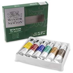Winsor & Newton Winton Oil Paint - Introductory Set, Set of 6, Assorted Colors, 21 ml, Tubes (Tubes in tray shown with packaging)