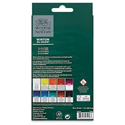 Winsor & Newton Winton Oil Paint- Set of 10, Assorted Colors, 12 ml, Tubes (Back of packaging)