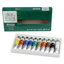 Winsor & Newton Winton Oil Paint - Set of 10, Assorted Colors, 21 ml, Tubes (Tubes in tray shown with packaging)