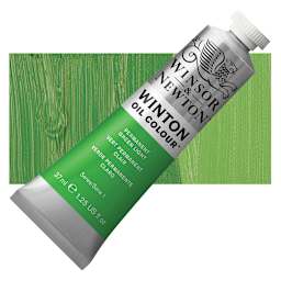 Winsor & Newton Winton Oil Color - Permanent Green Light, 37 ml tube and swatch