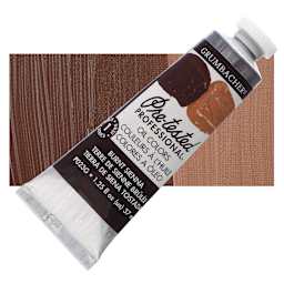 Grumbacher Pre-Tested Artists' Oil Color - Burnt Sienna, 1.25 oz tube and swatch