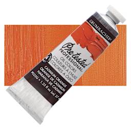 Grumbacher Pre-Tested Artists' Oil Color - Cadmium Orange, 1.25 oz tube and swatch