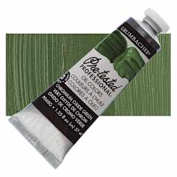 Grumbacher Pre-Tested Artists' Oil Color - Chromium Oxide Green, 1.25 oz tube and swatch