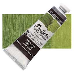 Grumbacher Pre-Tested Artists' Oil Color - Green Gold Hue, 1.25 oz tube and swatch