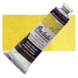 Grumbacher Pre-Tested Artists' Oil Color - Hansa Yellow, 1.25 oz tube and swatch