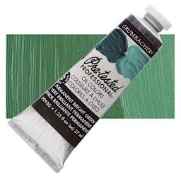 Grumbacher Pre-Tested Artists' Oil Color - Permanent Green Bright, 1.25 oz tube and swatch