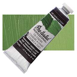 Grumbacher Pre-Tested Artists' Oil Color - Permanent Green Light, 1.25 oz tube and swatch