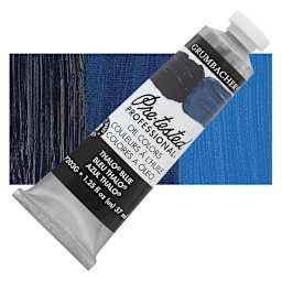 Grumbacher Pre-Tested Artists' Oil Color - Thalo Blue, 1.25 oz tube and swatch