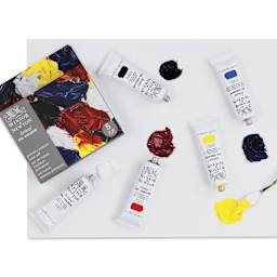 Winsor & Newton Artists' Oil Colors - Set of 5, Primary Colors, 37ml tubes on a palette with knife (not included)