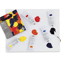 Winsor & Newton Artists' Oil Colors - Set of 5, Winsor Colors, 37ml tubes on a palette with knife (not included)