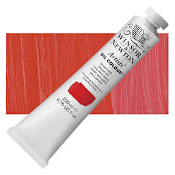 Winsor & Newton Artists' Oil Color - Bright Red, 200 ml tube and swatch