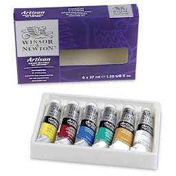 Winsor & Newton Artisan Water Mixable Oil Paints - Beginner Set of 6 37ml Colors shown in open tray