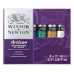 Winsor & Newton Artisan Water Mixable Oil Paint - Starter Set, Set of 6 Colors, 21 ml, Tubes (Front of packaging)