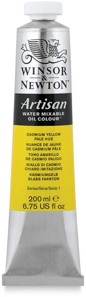 Winsor & Newton Artisan Water Mixable Oil Paint - Front view of 200 ml tube of Cadmium Yellow Pale Hue