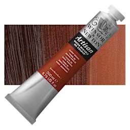 Winsor & Newton Artisan Water Mixable Oil Paint - Burnt Sienna, 200 ml tube and swatch