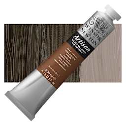 Winsor & Newton Artisan Water Mixable Oil Paint - Burnt Umber, 200 ml tube and swatch