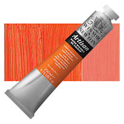 Winsor & Newton Artisan Water Mixable Oil Paint - Cadmium Orange Hue, 200 ml tube and swatch
