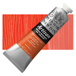 Winsor & Newton Artisan Water Mixable Oil Paint - Cadmium Red Light, 37 ml tube and swatch