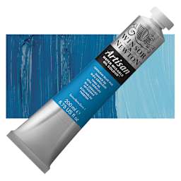 Winsor & Newton Artisan Water Mixable Oil Paint - Cerulean Blue Hue, 200 ml tube and swatch