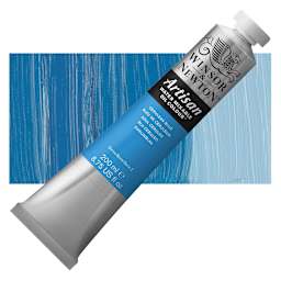 Winsor & Newton Artisan Water Mixable Oil Paint - Cerulean Blue, 200 ml tube and swatch