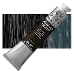 Winsor & Newton Artisan Water Mixable Oil Paint - Lamp Black, 200 ml tube and swatch