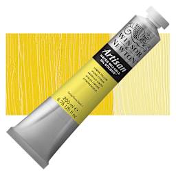Winsor & Newton Artisan Water Mixable Oil Paint - Lemon Yellow, 200 ml tube and swatch