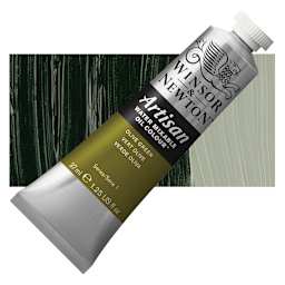 Winsor & Newton Artisan Water Mixable Oil Paint - Olive Green, 37 ml tube and swatch