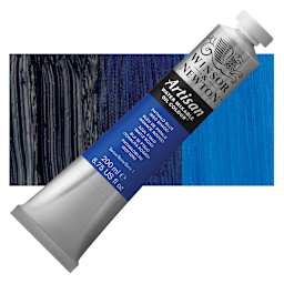 Winsor & Newton Artisan Water Mixable Oil Paint - Phthalo Blue (Red Shade), 200 ml tube and swatch