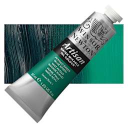 Winsor & Newton Artisan Water Mixable Oil Paint - Phthalo Green (Blue Shade), 37 ml tube and swatch
