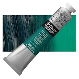 Winsor & Newton Artisan Water Mixable Oil Color - Phthalo Green (Blue Shade), 200 ml tube and swatch
