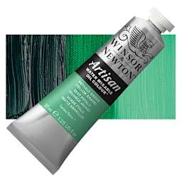 Winsor & Newton Artisan Water Mixable Oil Paint - Phthalo Green (Yellow Shade), 37 ml tube and swatch