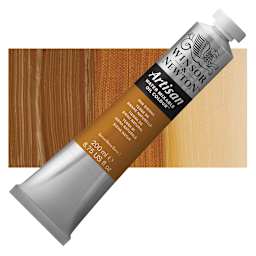 Winsor & Newton Artisan Water Mixable Oil Paint - Raw Sienna, 200 ml tube and swatch