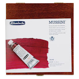 Front of the Schmincke Mussini Wood Box Set of 10 with Assorted Colors in 35 ml tubes