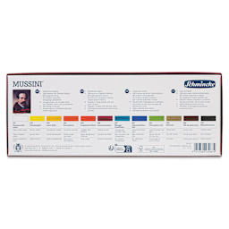 Back of Schmincke Mussini Oil Color - Set of 12, Assorted Colors package