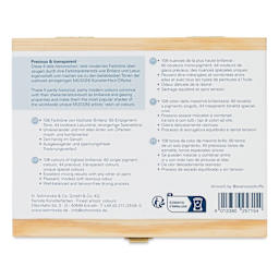 Back of Schmincke Mussini Oil Color - Set of 5, Wood Box, Assorted Colors package