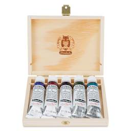 Schmincke Mussini Oil Color - Set of 5, Wood Box, Assorted Colors, 15 ml Tubes
