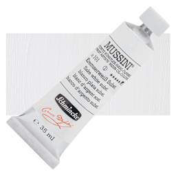 Schmincke Mussini Oil Color - Flake White Subst., 35 ml tube and swatch