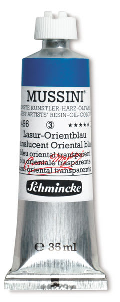 Schmincke Mussini Oil Paints - Upright tube of Oriental Blue

