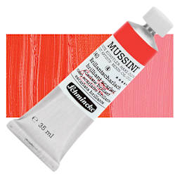 Schmincke Mussini Oil Color - Brilliant Scarlet, 35 ml tube and swatch