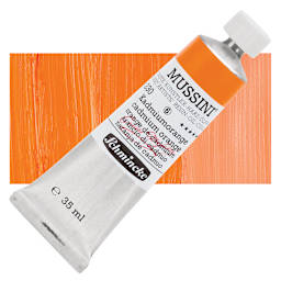 Schmincke Mussini Oil Color - Cadmium Orange, 35 ml tube and swatch