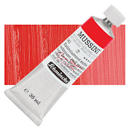 Schmincke Mussini Oil Color - Cadmium Red Middle, 35 ml tube and swatch