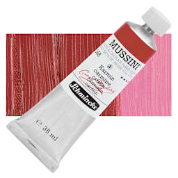 Schmincke Mussini Oil Color - Carmine, 35 ml tube and swatch