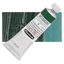 Schmincke Mussini Oil Color - Chrome Green Tone Deep, 35 ml tube and swatch