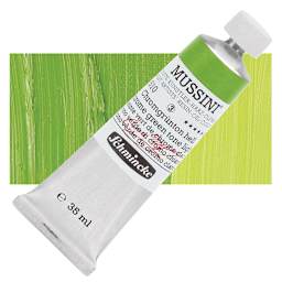 Schmincke Mussini Oil Color - Chrome Green Tone Light, 35 ml tube and swatch